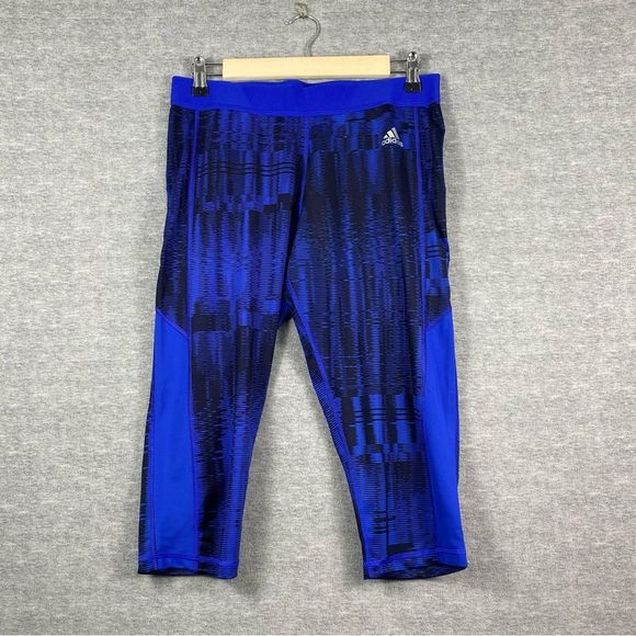 Adidas‎ Womens Blue /Black TechFit Climalite Medium Compression Leggings Size L - Picture 1 of 11